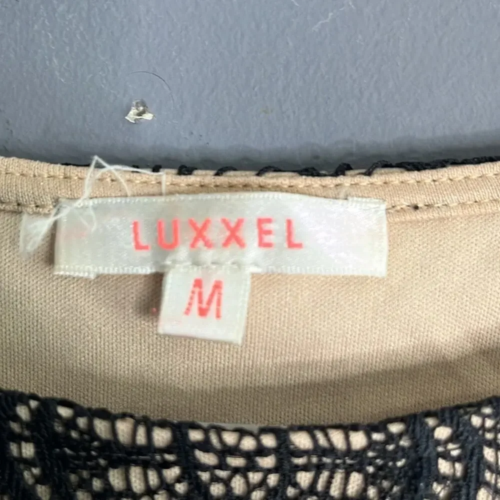 Luxxel Black Lace Cropped Top With Nude Lining Long Sleeves Medium